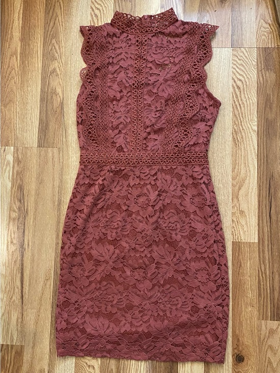 iris Dresses & Skirts - iris Rust Lace Sleeveless High-Neck Mini Dress Size Small
